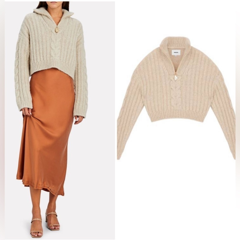 Nanushka evie cable knit half zip sweater